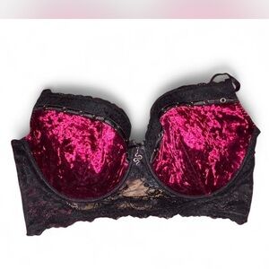 Killstar Velvet and Lace Bra - Black and Pink
